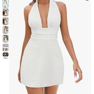 White Halter Bow Mini Dress